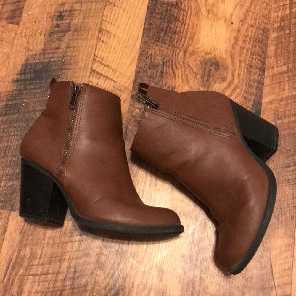 LAST CALL Cognac Tan Stack Heel Ankle Boot Vegan